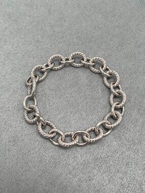 Sterling Silver Cable Design-Oval Large Link Chain-8" Adjustable Bracelet-12mm